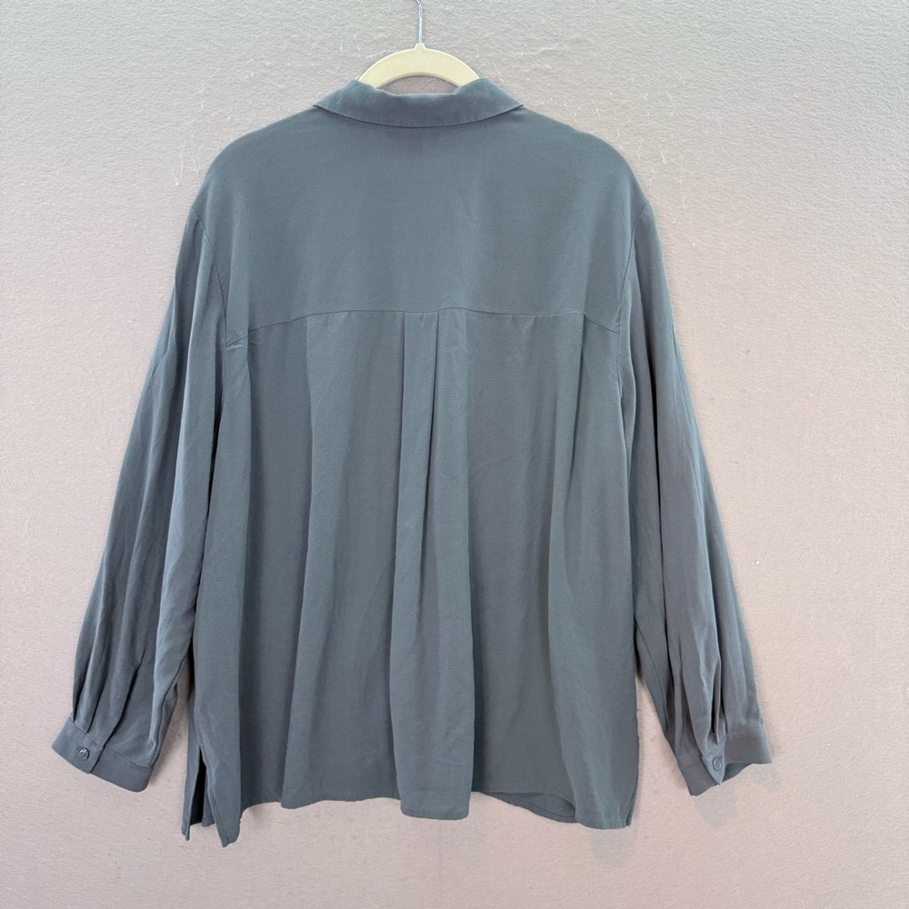 Eileen Fisher -women’s 100% silk crepe button down shirt blue long sleeve top XL - Picture 5 of 5